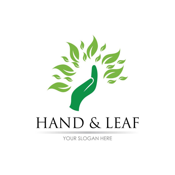 hand and leaf logo vector illustration design template - Vector, Imagen