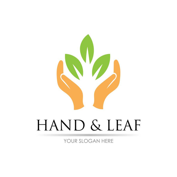hand and leaf logo vector illustration design template - Vector, imagen