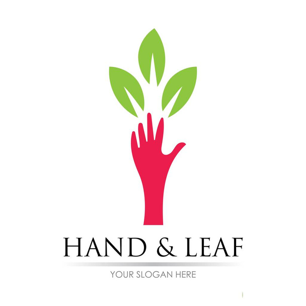 hand and leaf logo vector illustration design template - Vector, Image