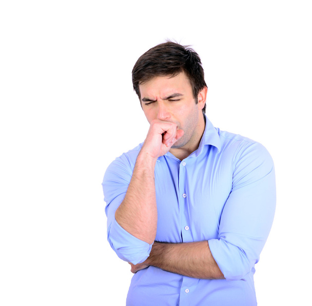  Portrait of young man coughing isolated on white - Φωτογραφία, εικόνα