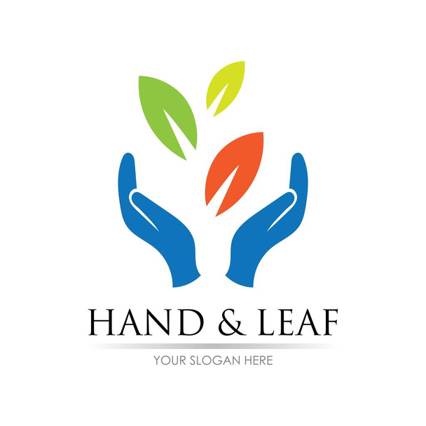 χέρι και φύλλο λογότυπο διανυσματική εικονογράφηση πρότυπο σχεδιασμού - Διάνυσμα, εικόνα