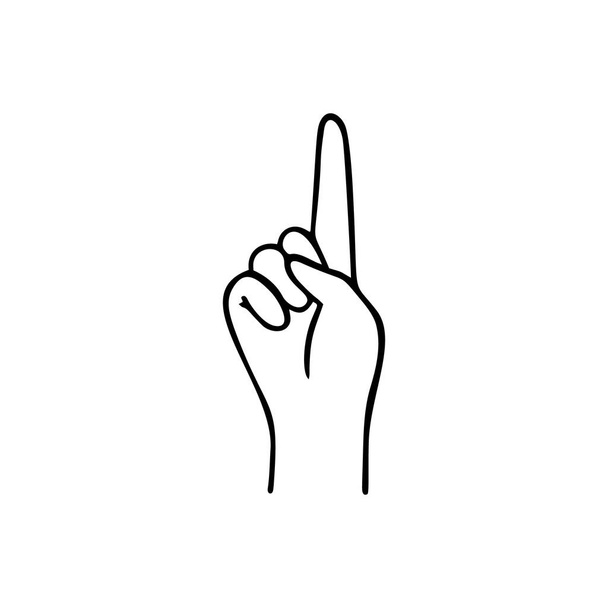 Backhand index wijzend op gebaar menselijke hand. Vector doodle illustratie. - Vector, afbeelding