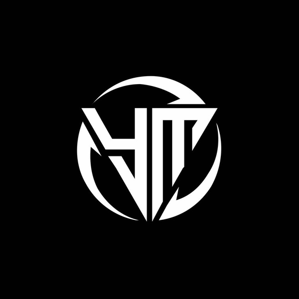 YM λογότυπο με τριγωνικό σχήμα και κύκλο στρογγυλεμένο πρότυπο σχεδιασμού απομονωμένο σε μαύρο φόντο - Διάνυσμα, εικόνα