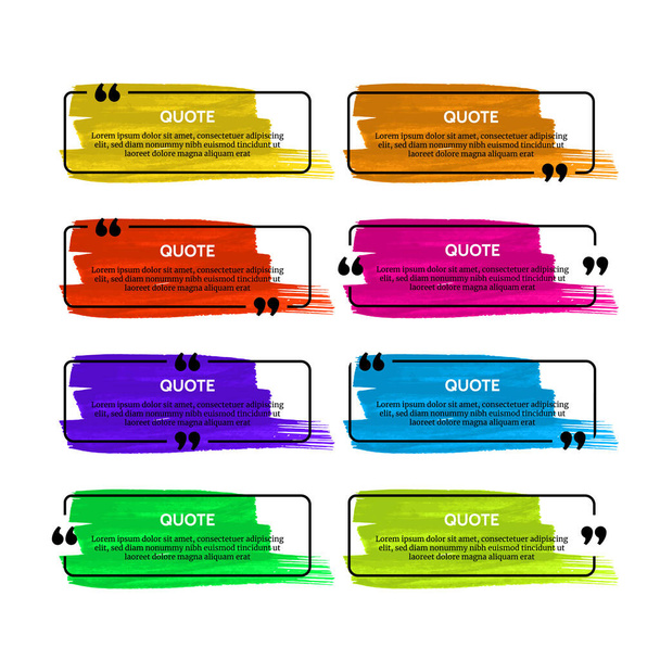 Set of eight black rounded rectangular quote box frames on colorful smears isolated on white background. Vector illustratio - Vector, Image