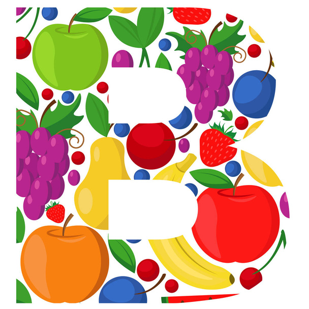 Vector letter B made of ripe fruit. An illustration on the theme of the alphabet. - Διάνυσμα, εικόνα