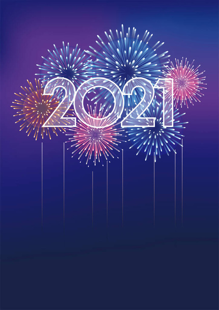 Vuosi 2022 Logo ja ilotulitus tekstitilalla pimeällä taustalla. Vektorikuvaus Juhlimme Uutta Vuotta. - Vektori, kuva
