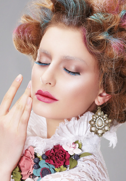Vogue Style. Daydreaming Nifty Woman with Closed Eyes - Photo, image