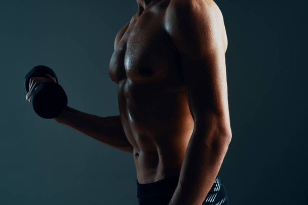 sporty man with pumped body exercise fitness isolated background - Valokuva, kuva
