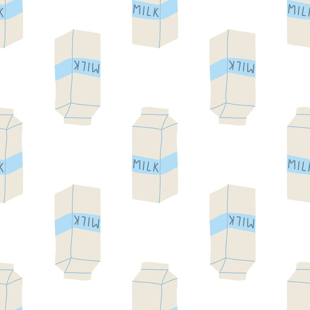 Modello senza cuciture di cartoni del latte in stile linea doodle disegnato a mano. illustrazione vettoriale su sfondo bianco - Vettoriali, immagini