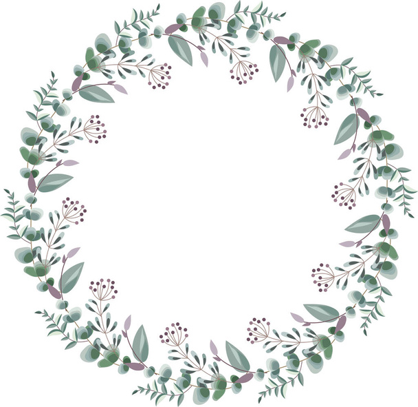Round floral frame with leaves and branches. Nature background for creation of greeting cards, invitations, booklets and much more. Vector illustration. - Vector, afbeelding