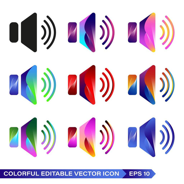 Conjunto de ícones de sinal de volume do alto-falante. Com cores gradientes coloridas. O símbolo para design gráfico, logotipo, site, mídia social, aplicativo móvel, site de computador e vetor móvel. Símbolo de Ícone de Correio. Eps 10  - Vetor, Imagem