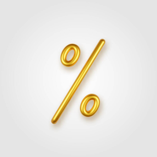 Gold 3d realistic percentage sign on a light background. - Vector, Image