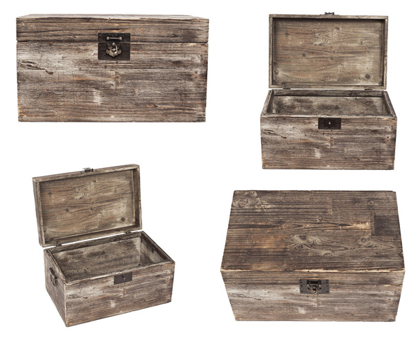 conjunto de baús de madeira velhos são isolados em branco
 - Foto, Imagem