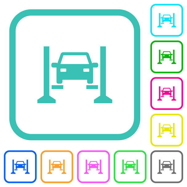 Auto service levendige gekleurde platte pictogrammen in gebogen randen op witte achtergrond - Vector, afbeelding