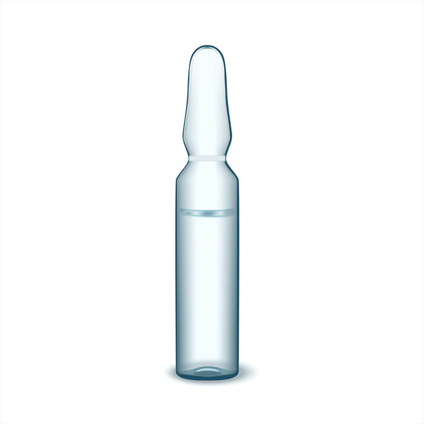 Transparante glazen ampul geïsoleerd op witte ondergrond. 3d illustratie. Medische ampul vector illustratie. Kan gebruikt worden voor geneeskunde, cosmetica en andere toepassingen. EPS10. - Vector, afbeelding
