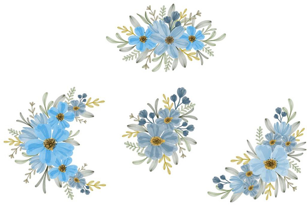 διάταξη του μπλε λουλούδι ακουαρέλα για χαιρετισμό και πρόσκληση γάμου - Διάνυσμα, εικόνα