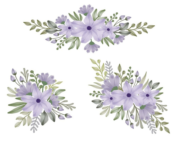 arreglo de flor puple floreciente para la invitación de saludo y boda - Vector, imagen