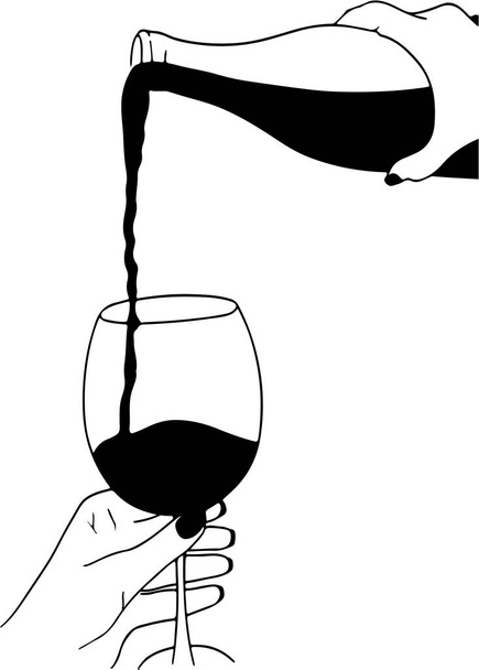 白ワインをグラスに注ぐ女性は - ベクター画像