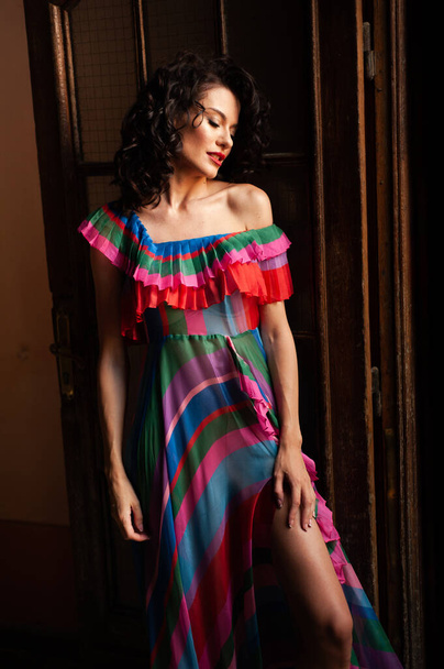 Beautiful fashionable model in beautiful dress - Foto, imagen