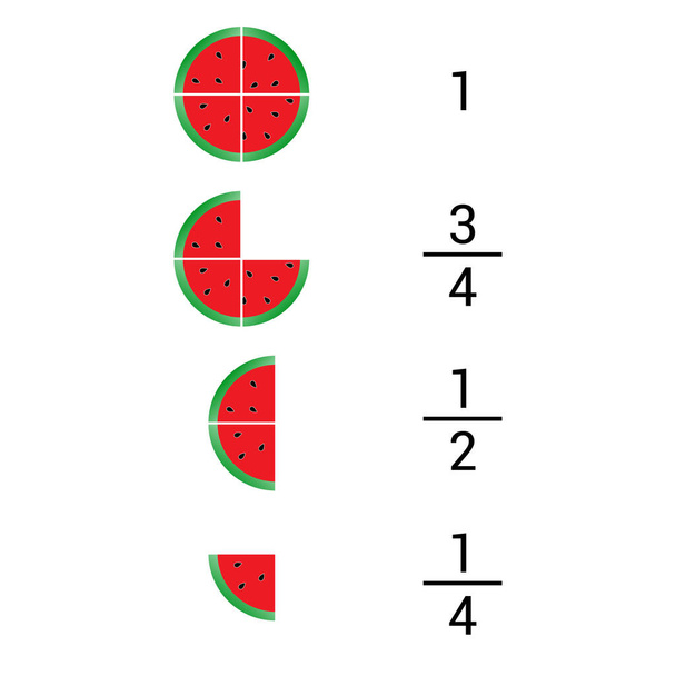 fracciones de sandía para niños vector ilustración - Vector, imagen