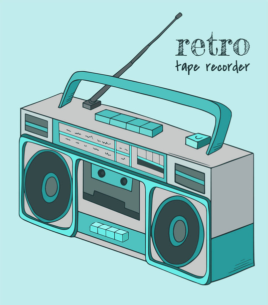 colored  cartoon retro tape recorder  - Vetor, Imagem