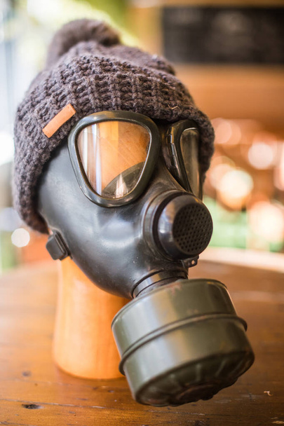 Close up shot of a gas mask on a dummy. - Zdjęcie, obraz