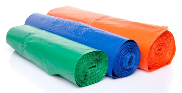 Trash bags in blue, orange and green - Photo, Image