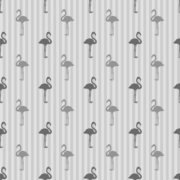 Seamless striped pattern with flamingos. Silhouettes of abstract birds. Black and white illustration - Vector, Image