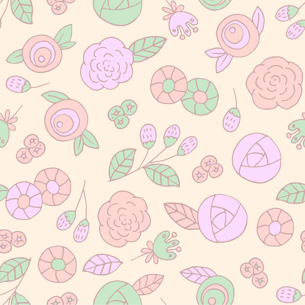 doodle flowers seamless pattern. spring vector background - Vecteur, image