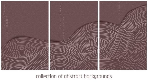 Collection of japanese style lines and waves. Abstract landscape set, vector illustration - Vector, Image