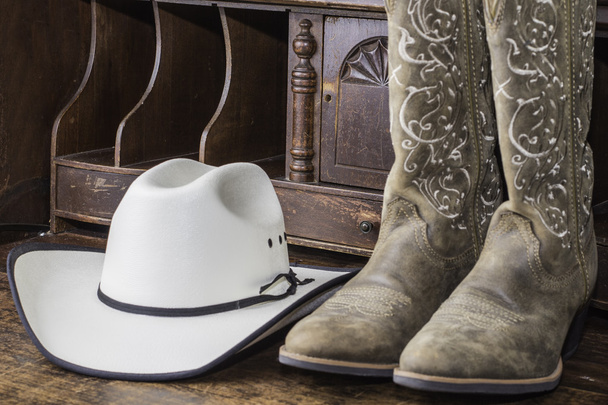 Cowboy Hat and Boots - Fotoğraf, Görsel