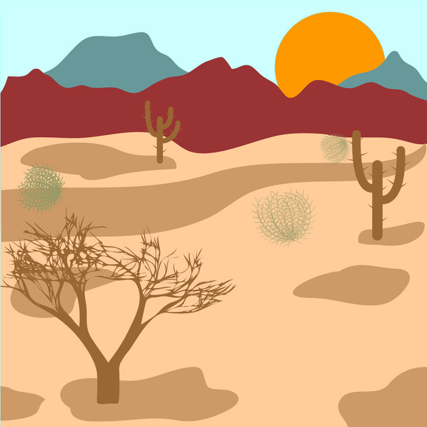 Desert, mountains, cactuses and tumbleweed - Vektör, Görsel