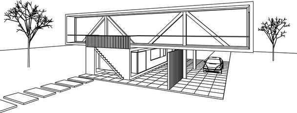 moderní dům skica 3D ilustrace - Vektor, obrázek