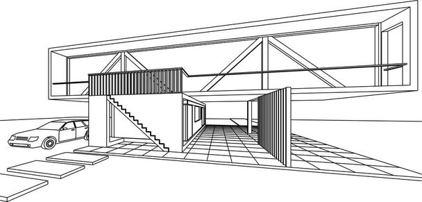 modern house sketch 3d illustration - Vector, Image