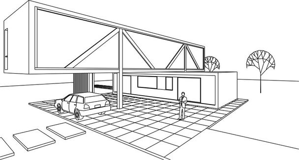 casa moderna boceto 3d ilustración - Vector, Imagen
