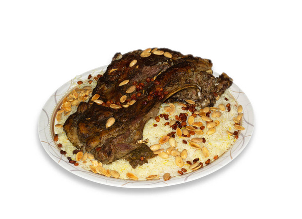 Mandi é um prato tradicional do Iêmen de carne, arroz e especiarias. Agora é muito popular em outras áreas da Península Arábica, e também é comum no Egito, Levante e Turquia.. - Foto, Imagem