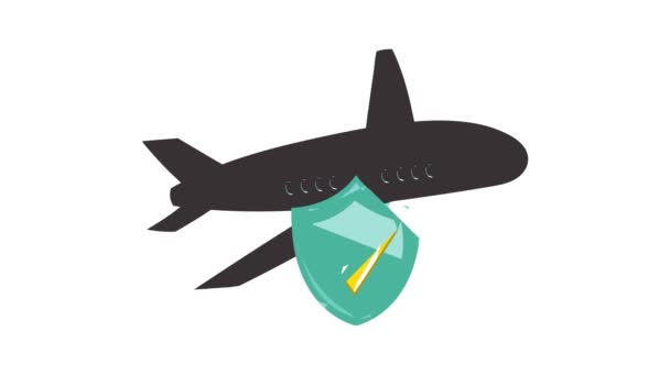 Aircraft and sky blue shield with tick icon animation - Materiał filmowy, wideo