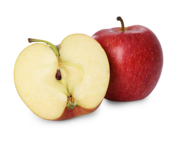 Whole and cut apples on white background - Photo, image