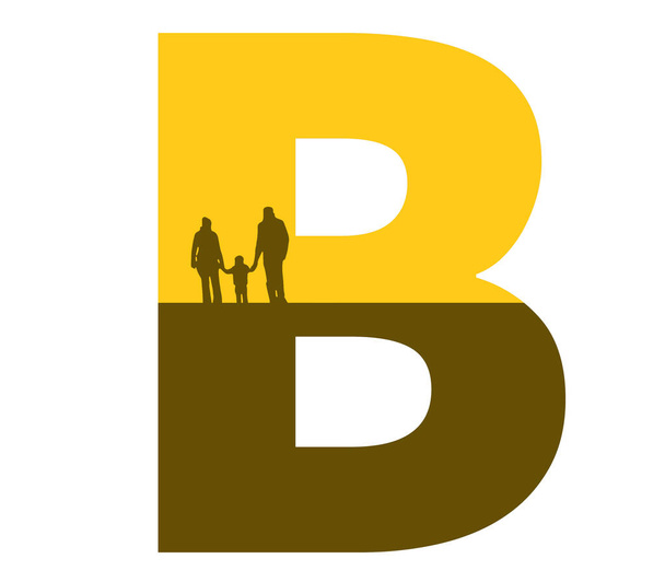 Letter B of the alphabet made with a silhouette of a family, father, mother and child, in the color ocher and brown - Foto, immagini