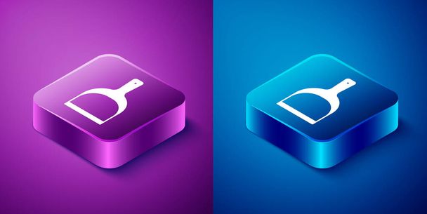 Isometric Dustpan icon isolated on blue and purple background. Cleaning scoop services. Square button. Vector - Vector, Image