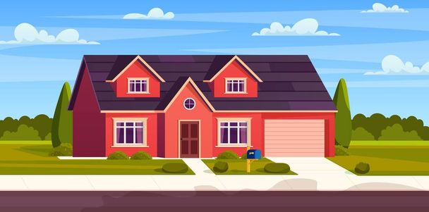 Suburban house, residential cottage, - Vector, Image