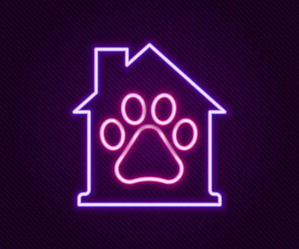 Świecąca neonowa ikona Pet house na czarnym tle. Kolorowy koncept. Wektor - Wektor, obraz