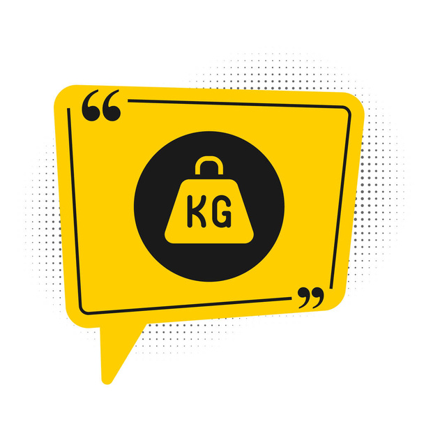 Black Weight icon isolated on white background. Kilogram weight block for weight lifting and scale. Mass symbol. Yellow speech bubble symbol. Vector - Vector, Image