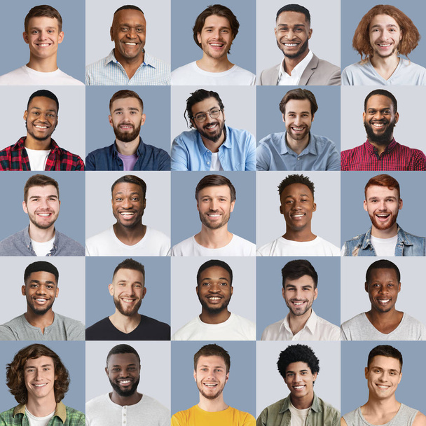 多様な幸せな男性の顔異なる年齢、写真のセット - 写真・画像
