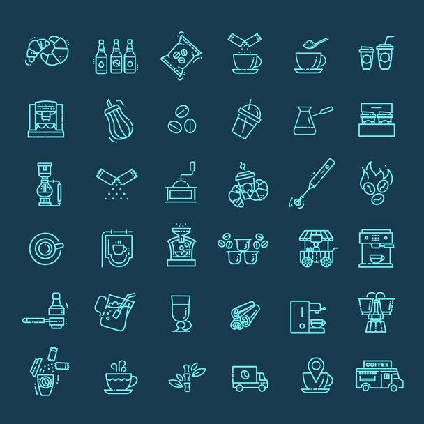 Coffee and Accessories. Set of Outline Icons - Vector, Image