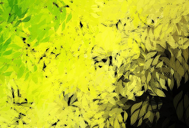 濃い緑、葉と黄色のベクトルエレガントな背景。ドードル型の葉を持つ曖昧な抽象的なイラスト。携帯電話の背景のテンプレート. - ベクター画像