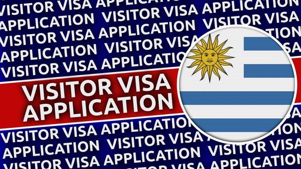 Bandiera circolare Uruguay con titoli di domanda di visto per visitatori - Illustrazione 3D - Foto, immagini