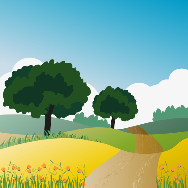 田舎の木と緑の自然 - ベクター画像