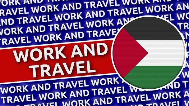 Palestine Circular Flag with Work and Travel Titles - 3D Εικονογράφηση - Φωτογραφία, εικόνα