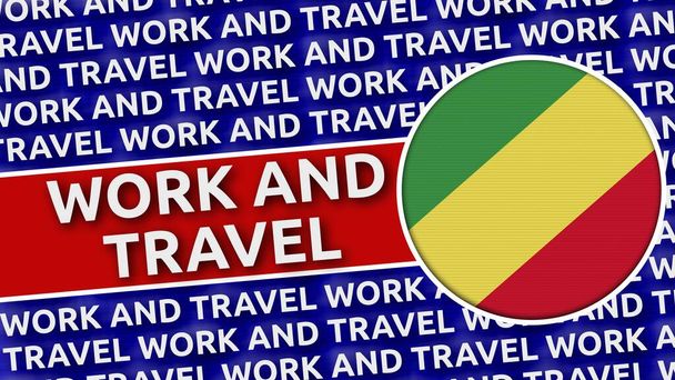 Circular Flag with Work and Travel Titles - 3D Εικονογράφηση - Φωτογραφία, εικόνα
